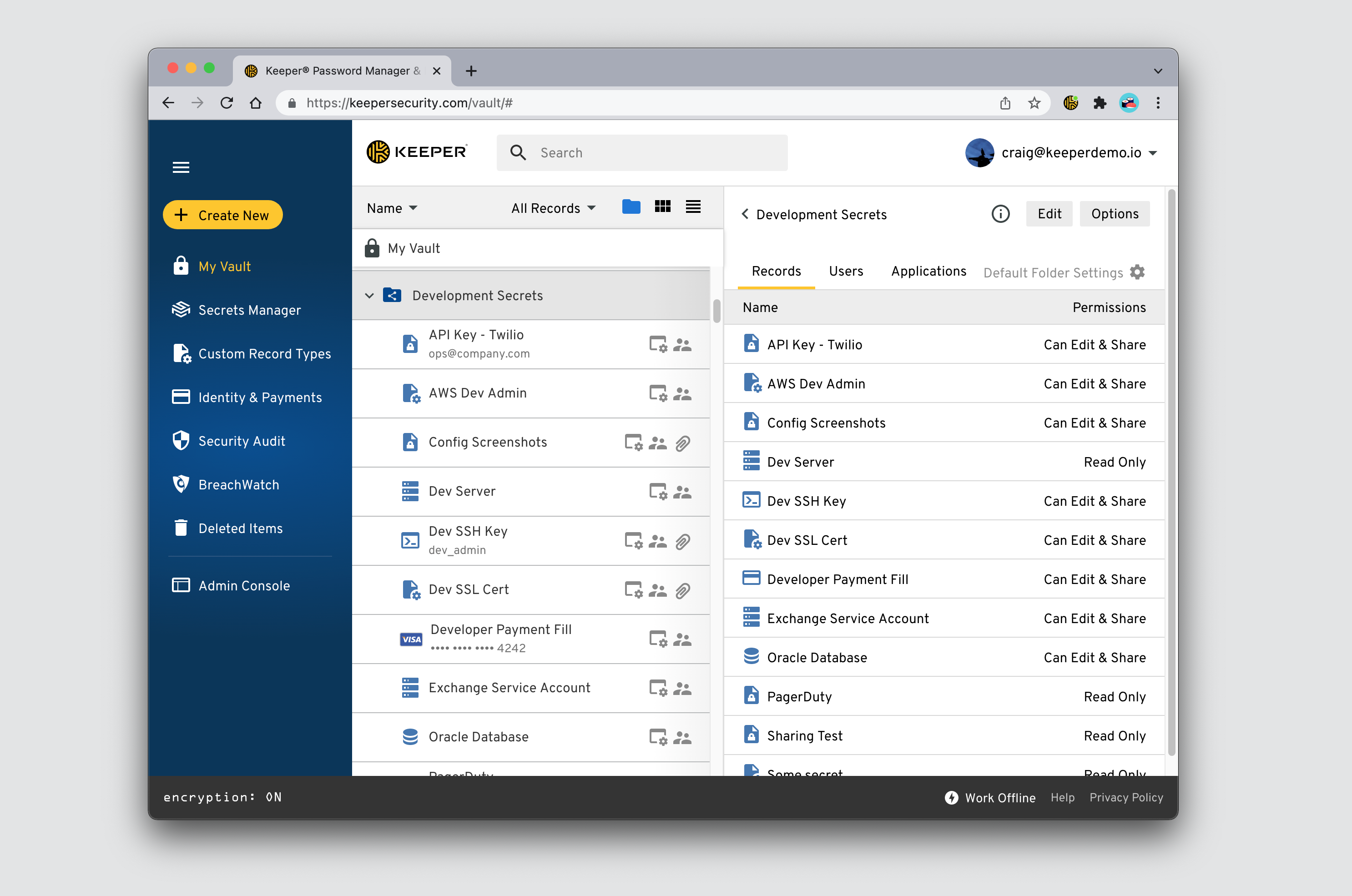 screenshot of Keeper Secrets Manager